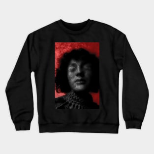 Portrait, digital collage and special processing. Woman with closed eyes. Mystic and beautiful.  Red and gray. Glow. Crewneck Sweatshirt